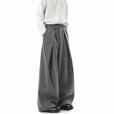 批发老钱风双打褶A字<b class='q'>西裤</b><b class='q'>男</b>潮牌条纹设计感休闲裤新款高级感廓形长裤