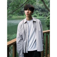 灰绿格纹长袖衬衫男款春季美式vibe风衬衣高智感通勤基础休闲外套