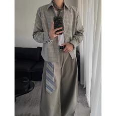 灰绿格纹长袖衬衫男款春季美式vibe风衬衣高智感通勤基础休闲外套