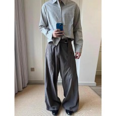 灰绿格纹长袖衬衫男款春季美式vibe风衬衣高智感通勤基础休闲外套