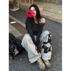 批发2026春季新款美式街头印花长裤<b class='q'>男</b>宽松百搭休闲卫裤慵懒健身运动风