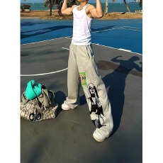 批发2026春季新款美式街头印花长裤<b class='q'>男</b>宽松百搭休闲卫裤慵懒健身运动风