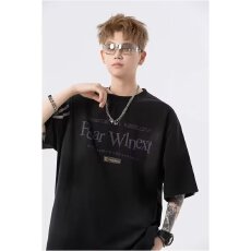 批发2026夏季<b class='q'>短袖</b>T恤<b class='q'>男</b>美式潮牌字母钢印重磅体恤宽松半袖衫