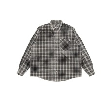 批发美式格纹衬衫女夏季脏染格子衬衣<b class='q'>男</b>友风外套oversize宽松情侣上衣