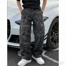 批发美式高街迷彩<b class='q'>牛仔裤</b><b class='q'>男</b>款直筒vibe风格裤子提档显瘦百搭弯刀微喇裤