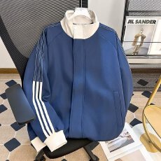 痞帅立领外套男春秋季套装百搭美式拼接夹克高街青少年穿搭棒球服