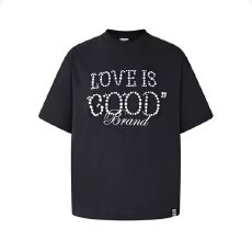 SREK 美式复古钉珠字母短袖T恤男女夏季情侣国潮高街宽松半袖上衣