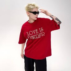 夏季美式珍珠字母短袖男女T恤原创情侣装小众高级感重磅潮牌上衣