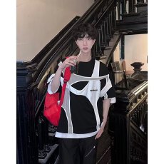 2026新款男时尚圆领短袖拼接T恤宽松型夏季百搭ins潮牌港风韩版