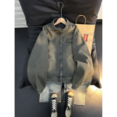 批发牛仔外套男春秋款水洗做旧痞帅高级感设计潮牌欧美街头飞行员夹克