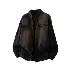 批发牛仔外套男春秋款水洗做旧痞帅高级感设计潮牌欧美街头飞行员夹克