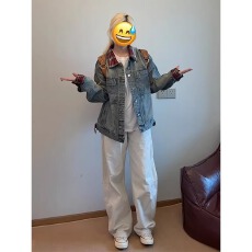 批发假两件拼接牛仔外套男款春秋美式复古翻领夹克高级感痞帅工装褂子