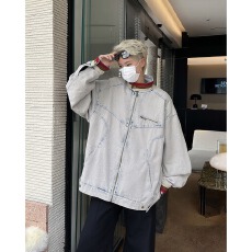 批发美式复古cleanfit牛仔外套男春秋款高级感痞帅底特律立领工装夹克