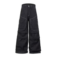 春秋新款牛仔阔腿裤男高腰垂感拖地裤显瘦帅气休闲宽松阔腿工装裤