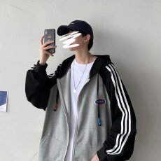 批发春秋新款卫衣男连帽宽松<b class='q'>韩版</b>港风情侣装开衫外套女休闲潮ins