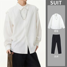 2026春季新款百搭黑色高级感翻领衬衫简约单排扣长袖潮牌男装上衣