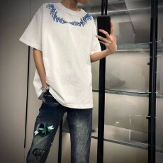 枝叶刺绣版短袖t恤M-3XL黑色白色网图