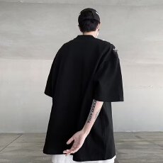 2024美式高街重磅短袖T恤男夏小众设计感宽松潮牌拉链半袖