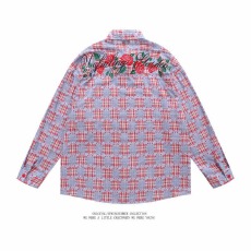 批发春秋季美式复古格子玫瑰刺绣宽松休闲百搭翻领长袖<b class='q'>衬衫</b><b class='q'>情侣</b><b class='q'>外套</b>