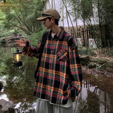 秋款慵懒风宽松格子衬衫外套男设计感小众港味上衣ins潮