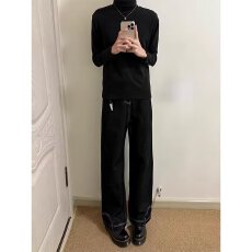 批发美式高街设计感反穿倒装马毛<b class='q'>牛仔裤</b>女男辣妹复古做旧个性拖地长裤