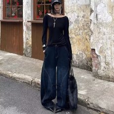 批发<b class='q'>男士</b>丹宁原色弯刀<b class='q'>牛仔裤</b>男春季新款宽松长裤阔腿裤裤子直筒弯刀裤