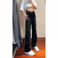 黑色拼接美式工装牛仔裤男款美式hiphop裤子高街显瘦提档微喇叭裤