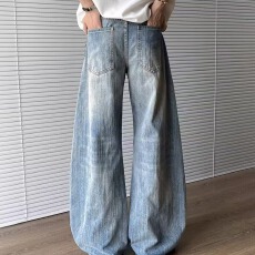 批发2026美式复古痞帅做旧破洞<b class='q'>牛仔裤</b>男新款高街宽松<b class='q'>直筒</b>阔腿长裤子
