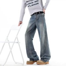 批发春季磨烂水洗复古<b class='q'>牛仔裤</b>男宽松阔腿<b class='q'>直筒</b>2025新款cleanfit休闲长裤