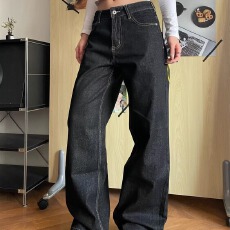 批发2026春季美式潮牌刺绣丹宁<b class='q'>直筒</b><b class='q'>牛仔裤</b>男宽松潮流cleanfit百搭长裤