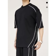 黑色裤子男生秋冬条纹运动阔腿裤青少年情侣潮牌宽松直筒拖地长裤