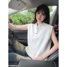 批发美式小众痞帅复古亨利领背心2026衫男女夏季T恤ins高级感百搭上衣