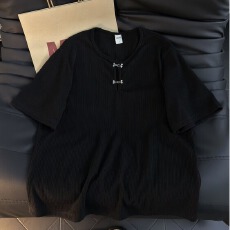 批发国风开扣领复古国潮亨利领<b class='q'>长袖</b>T恤男女士宽松<b class='q'>大码</b>打底衫