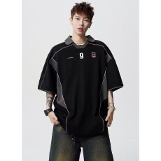 男装2026夏季新品美式球衣运动衣服翻领POLO衫男宽松拼接短袖T恤