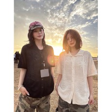 批发美式cleanfit慵懒镂空薄款开衫短袖<b class='q'>衬衫</b><b class='q'>男</b>款夏季老钱风高级感针织