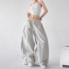 2026春季新款街头休闲风阔腿裤女宽松侧边条纹松紧腰长裤