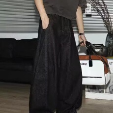 批发潮牌复古丹宁弯刀牛仔裤男美式街头宽松百搭阔腿拖地<b class='q'>长裤</b>