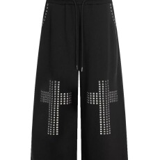 批发美式复古黑色铆钉烫钻工装<b class='q'>休闲裤</b>女款高街设计感宽松垂感阔腿裤子