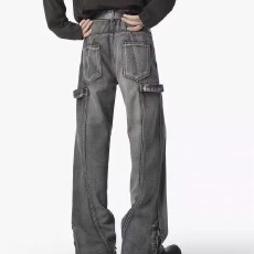 2026美式牛仔裤男新款水洗做旧小众黄泥染潮牌高街宽松直筒裤子