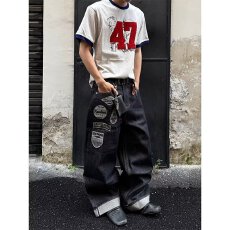 2026春季美式复古贴布刺绣设计感牛仔裤男女宽松直筒痞帅高街裤子