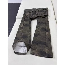 批发街头美式复古迷彩小个子牛仔裤男女同款修身工装伐木工微喇长裤