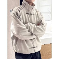 批发国潮牌新中式盘扣<b class='q'>夹克</b>男女春秋季宽松百搭麂皮绒撞色唐装外套上衣