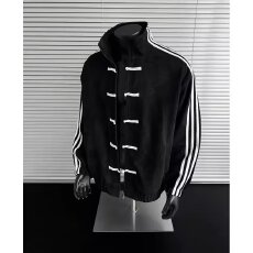 批发国潮牌新中式盘扣<b class='q'>夹克</b>男女春秋季宽松百搭麂皮绒撞色唐装外套上衣