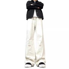 批发美式刺绣微喇纯棉<b class='q'>牛仔裤</b><b class='q'>男</b>秋冬潮牌设计感裤子斜切<b class='q'>修身</b>窄版直筒裤