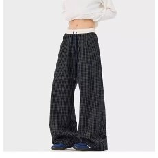 条纹工装裤女新款美式降落伞兵长裤宽松百搭阔腿休闲运动裤子