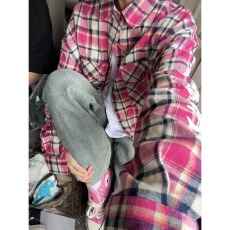 批发美式高街复古格子衬衫外套<b class='q'>男</b>女国潮设计感宽松慵懒风长袖衬衣