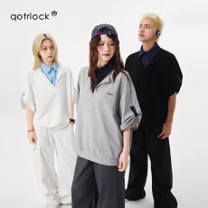 批发短袖polo衫男美式潮牌宽松翻领带领t恤纯色简约流行休闲上衣