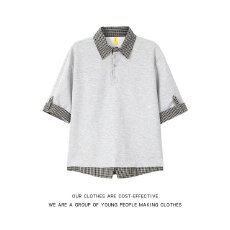 批发设计感假两件短袖polo衫拼接百搭学生痞帅翻领通勤男<b class='q'>T</b><b class='q'>恤</b>