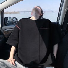 批发夏季简约短袖男士t恤潮牌重磅新款青少年宽松正肩半袖上衣服