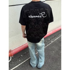 批发美式黑色立体浮雕短袖男款夏季小众提花刺绣t恤重磅cleanfit半袖